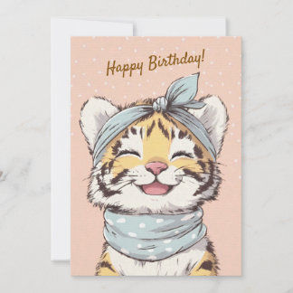 Invitation Cute Tiger Blue Bandana Birthday Invite