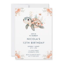 Cute tortue florale fête d'anniversaire