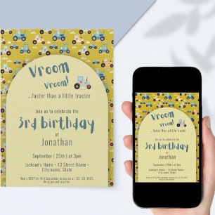 Invitation Cute Tractor fermier 3e anniversaire jaune Invitat