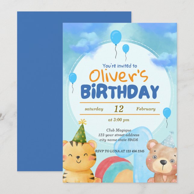 Invitation Cute Tropical Jungle Safari Wild One 1st Birthday (Devant / Derrière)