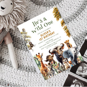 Invitation Cute Tropical Jungle Safari Wild One 1st Birthday