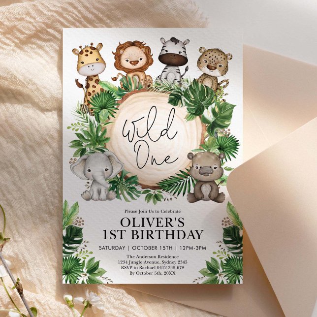 Invitation Cute Tropical Jungle Safari Wild One 1st Birthday (Créateur téléchargé)