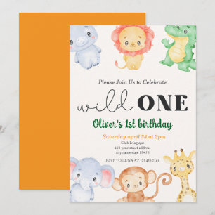 Invitation Cute Tropical Jungle Safari Wild One 1st Birthday