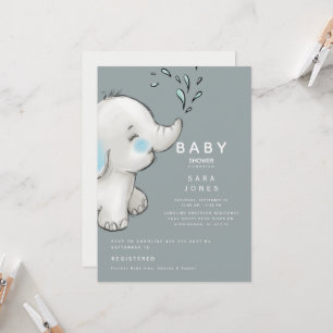Invitation Cute Turquoise Aquarelle Baby shower éléphant