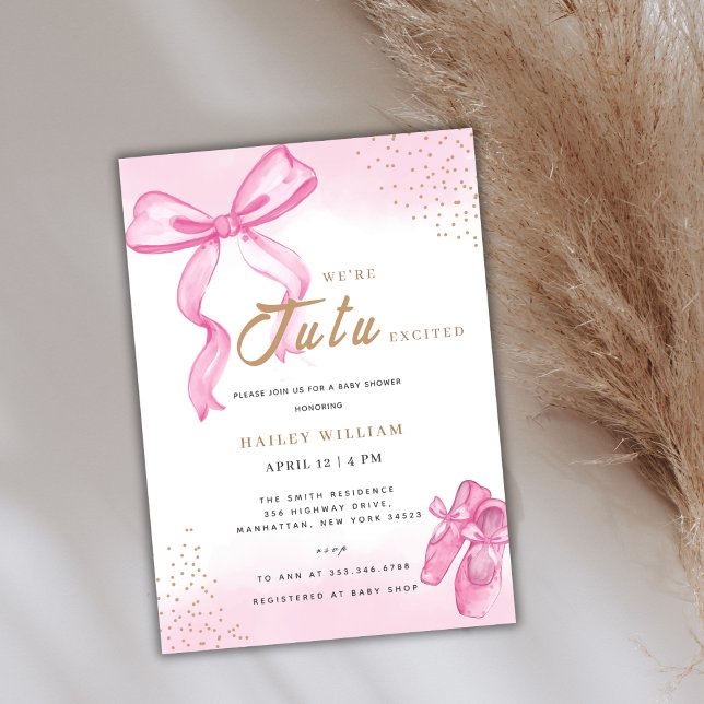 Invitation Cute TuTu Ballerina Chaussures Bow Baby shower fil (Cute TuTu Ballerina Shoes Bow Girl Baby Shower Invitation)