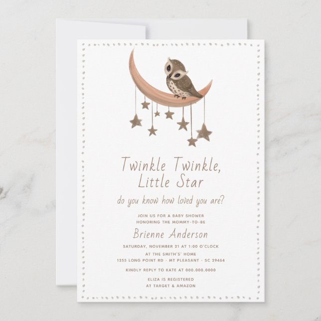 Invitation Cute Twinkle Little Star Moon Baby shower rustique (Devant)