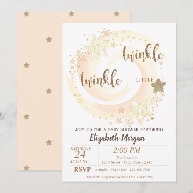 Invitation Cute Twinkle Little Star Parties scintillant Baby  (Devant / Derrière)