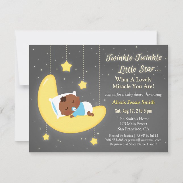 Invitation Cute Twinkle Twinkle Little Star Baby Douche Brown (Devant)