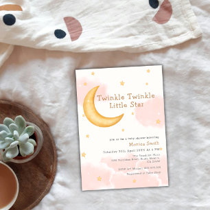 Invitation Cute Twinkle Twinkle Moon Stars Girl Baby Douche
