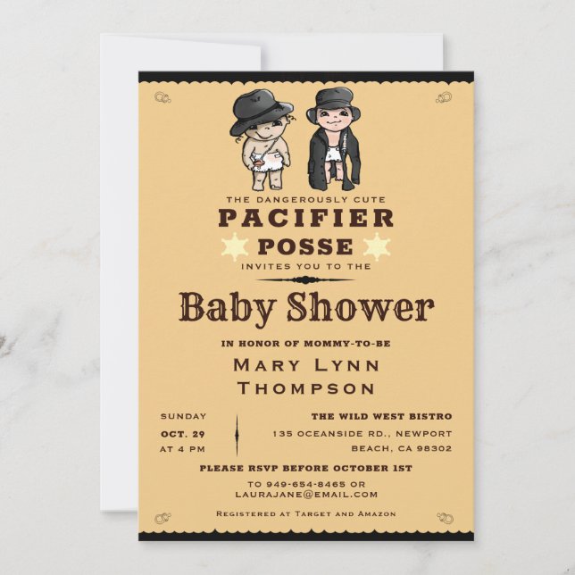 Invitation Cute Twins Pacifier Posse Baby shower occidental (Devant)