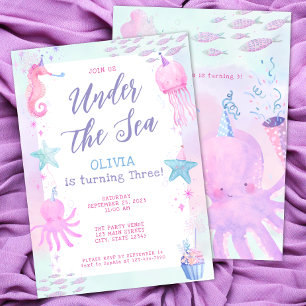 Invitation Cute Under the Sea Girl's 3rd Birthday