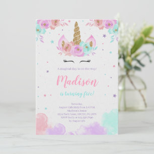Invitation Cute Unicorn Anniversaire Floral Magique Unicorn