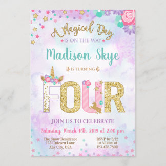 Invitation Cute Unicorn Anniversaire Quatrième Partie Invitat