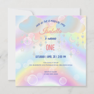 Invitation Cute Unicorn Arc-en-ciel Anniversaire