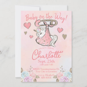 Invitation Cute Unicorn Baby Girl