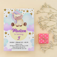 Cute Unicorn et Gold Stars Anniversaire