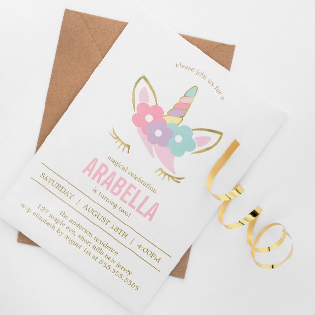 Invitation Cute Unicorn Face Girls Anniversaire Fête (Créateur téléchargé)