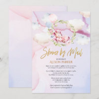 Cute Unicorn Floral Pink Sky Baby shower par courr