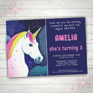 Invitation Cute Unicorn Magique Stars Fille Anniversaire