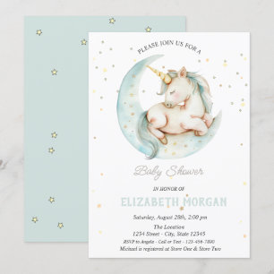 Invitation Cute Unicorn Moon Stars Baby shower