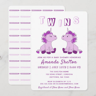 Invitation Cute Unicorn rose Twins Baby shower filles