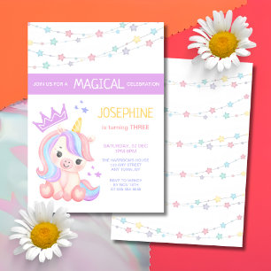 Invitation Cute Unicorn Stars Bannière Imaginaire Anniversair
