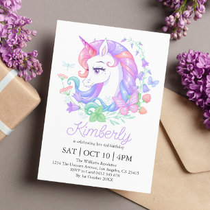 Invitation Cute Unicorn Tous les âges Anniversaire de enfant