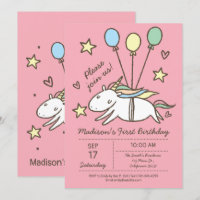 Cute Unicorn volant sur des ballons Anniversaire