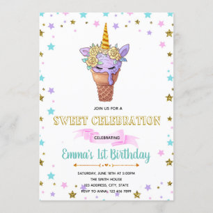Invitation Cute unicorne glacée fête d'anniversaire invitatio