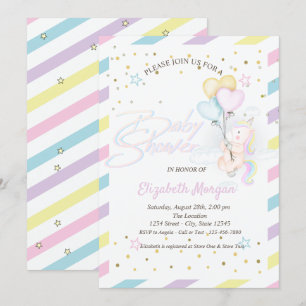 Invitation Cute Unicorne, Nuage, Ballons Étoiles Baby shower