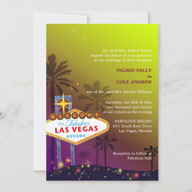 Invitation Cute Unique Viva Las Vegas Mariage (Devant)