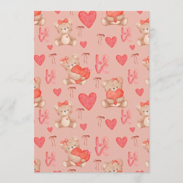 Invitation Cute Valentines Brown Teddy Bear Seamless Pattern (Devant)