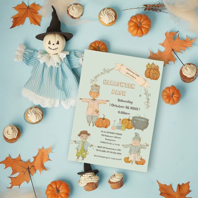 Invitation Cute Vintage épouvantail halloween bash (Créateur téléchargé)