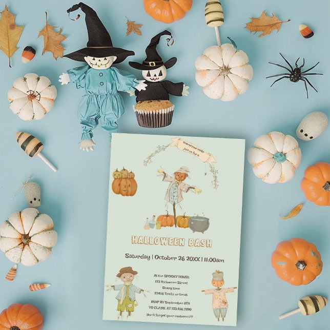 Invitation Cute Vintage épouvantail halloween bash (Créateur téléchargé)