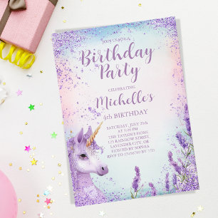 Invitation Cute violet arc-en-ciel Parties scintillant Floral