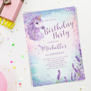 Invitation Cute violet Parties scintillant arc-en-ciel Floral
