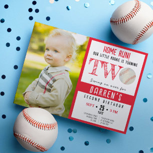 Invitation Cute Watercolor Baseball Photo 2e anniversaire