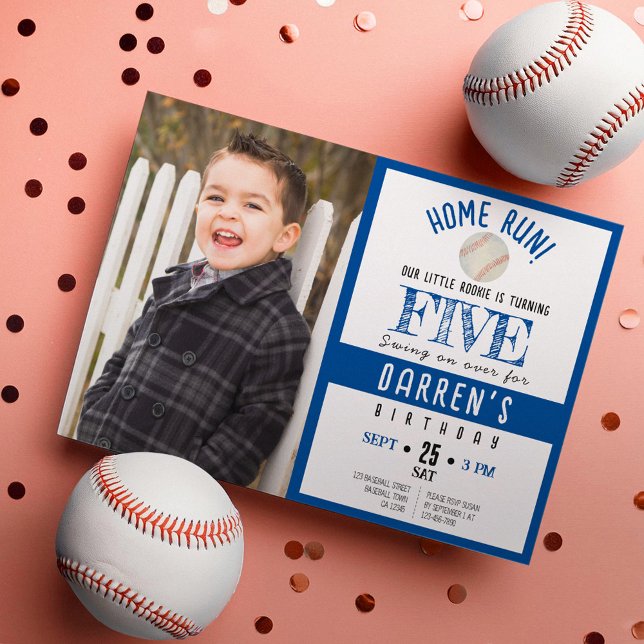 Invitation Cute Watercolor Baseball Photo Boy Anniversaire (Créateur téléchargé)