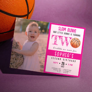 Invitation Cute Watercolor Basketball Photo Girl 2e anniversa