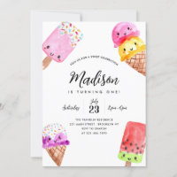 Cute Watercolor Popsicle Cone Crème de glace Anniv