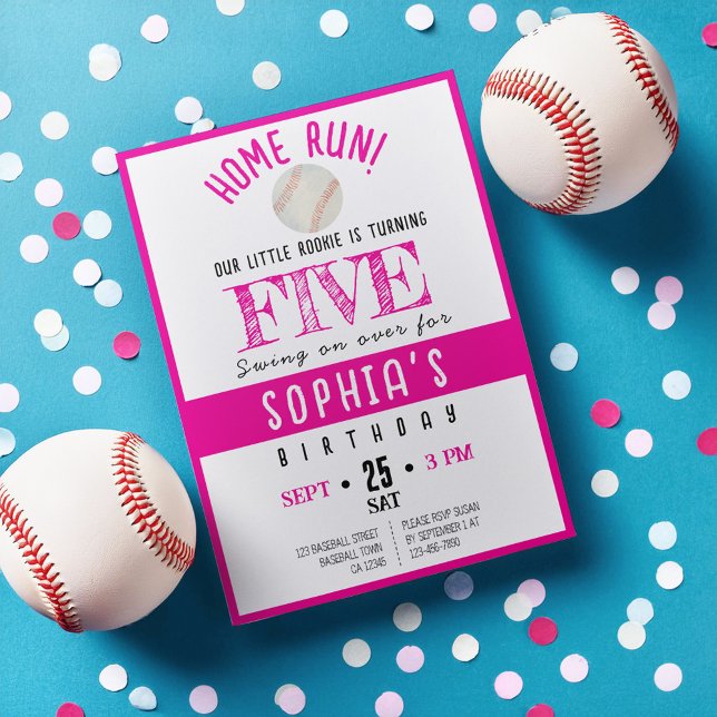 Invitation Cute Watercolor Rookie Baseball Girl Anniversaire (Créateur téléchargé)