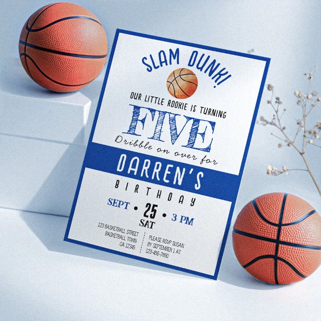 Invitation Cute Watercolor Rookie Basketball Garçon Anniversa (Créateur téléchargé)