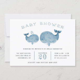 Invitation Cute Watercolor Whale Boy's Blue Baby shower