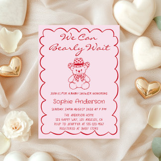 Invitation Cute We Can Bearly Wait Teddy Bear Baby Shower