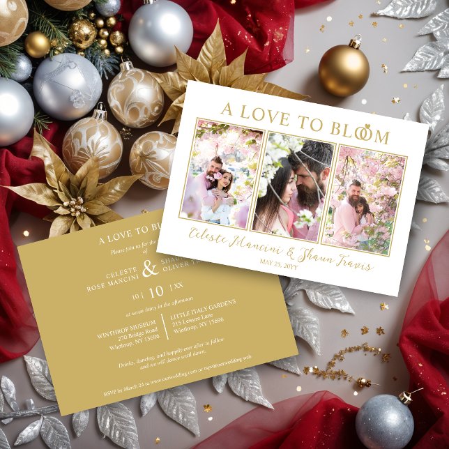 Invitation Cute Wedding Rings Luxurious 3 Multi Photos  (Cute Wedding Rings Luxurious 3 Multi Photos in Fake Gold Invitations Cards.)