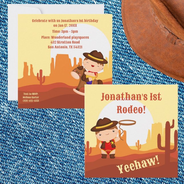 Invitation Cute Western Cowboy 1er rodéo Age 1 anniversaire (Créateur téléchargé)