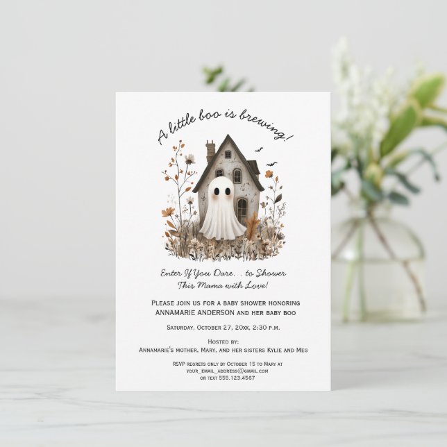 Invitation Cute Whimsical Baby Boo est en train de brasser Ba (Debout devant)