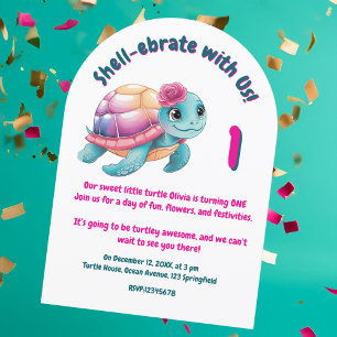 Invitation Cute Whimsical Floral Tortue Anniversaire de enfan