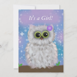 Invitation Cute White Owl Winter Girl Snowflake Douche Invita
