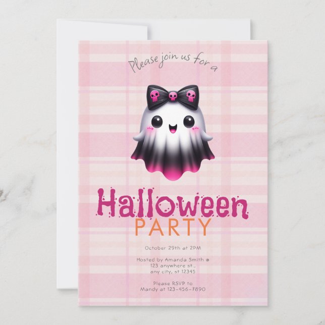 Invitation Cute White Rose Black Crânes fantômes Halloween Pa (Devant)